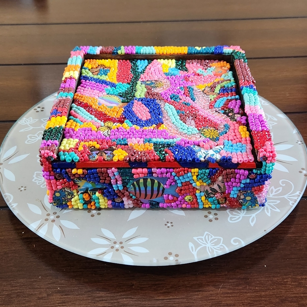 Hand Painted Beaded Memory Box - Picture 5 of 8
